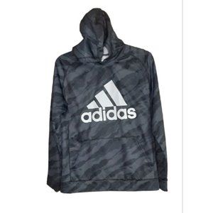 Adidas Hoodie Sweatshirt Boys XL 18/20 Gray‎ Black Camo White Logo Lightw…